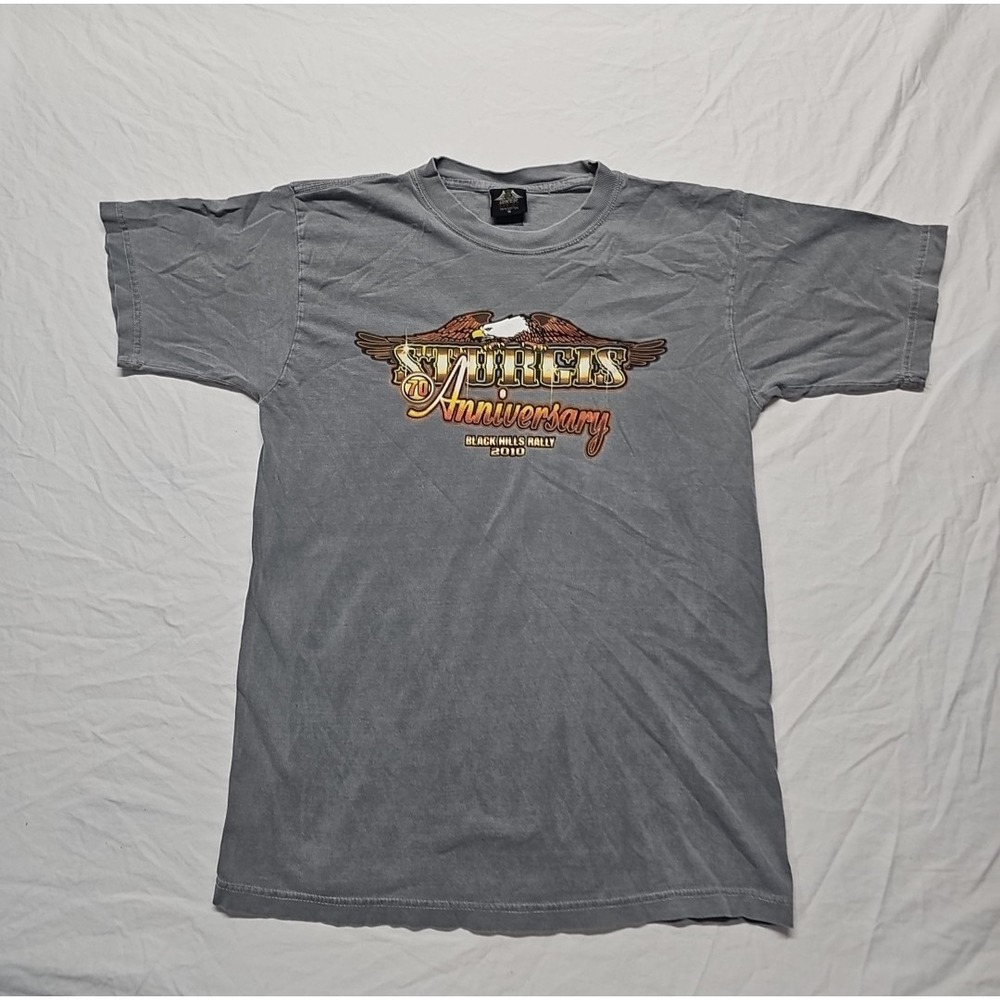 Sturgis Men's Gray 2010 70th Anniversary T-Shirt Biker Double-Sided Tee Size M‎
